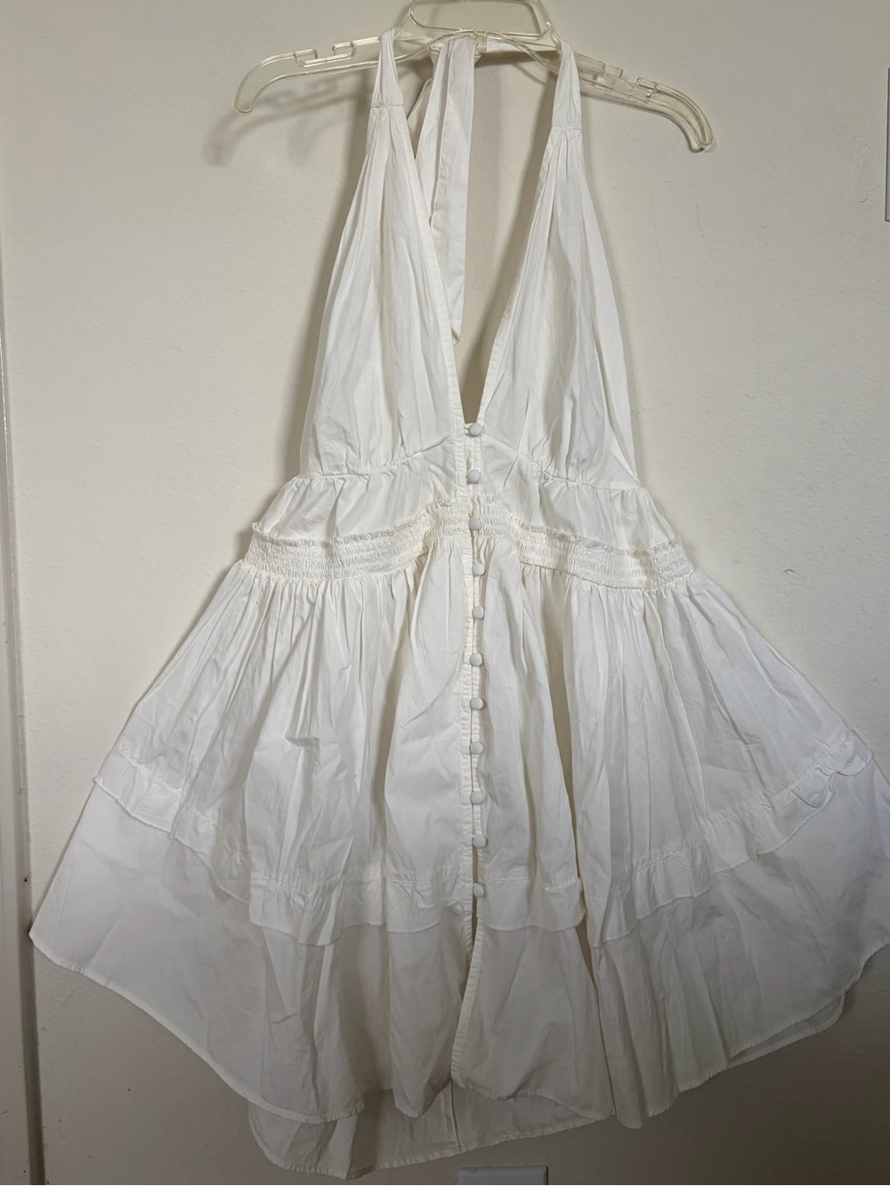 Free People Women’s White Halter Tiered Sundress with Button Accents - Picture 1 of 8